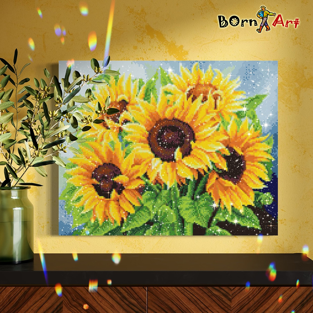 본아트 만개한 해바라기 보석십자수 국내 주문제작 비즈 큐빅 패브릭