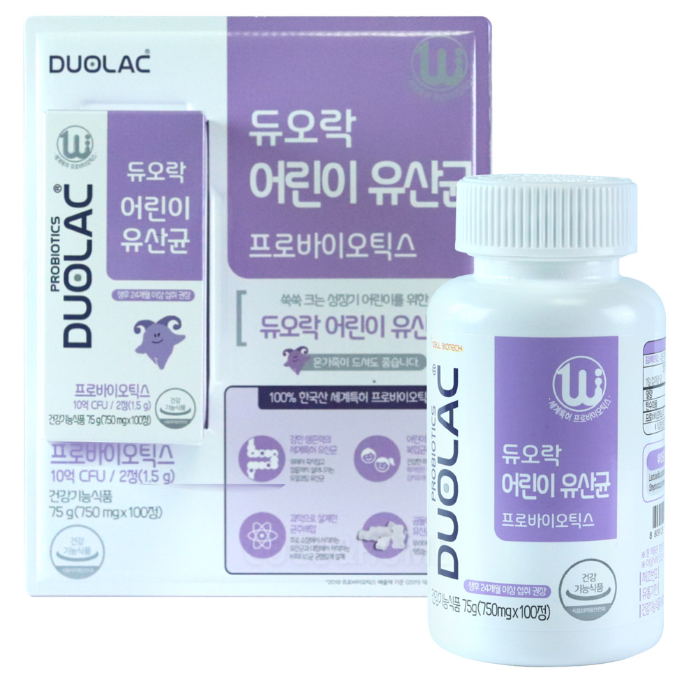 듀오락 어린이 키즈 유산균 750mg x 100정 베이비 코스트코