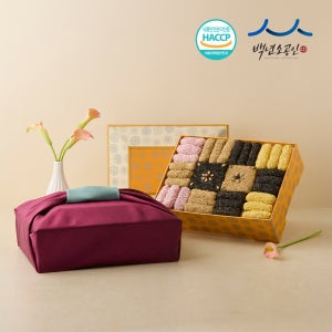 강릉 한과 수제 전통 찹쌀 유과 한지(대) 4단 선물세트 명절 설날 부모님 선물 보자기