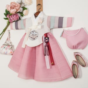 청담 색동 당의 여아 한복 - 아이보리 연분홍 (백일-15호)돌 아기 유아 아동 주니어