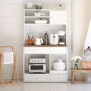 알렉스 1000 렌지대 상부장 세트 전자렌지수납장 ALEX 화이트 1000x550x1669, 5단, 골드손잡이 발리오크상판 A타입