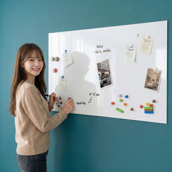 붙이는 화이트보드 자석 칠판 보드판 접착형 유광 600X400mm