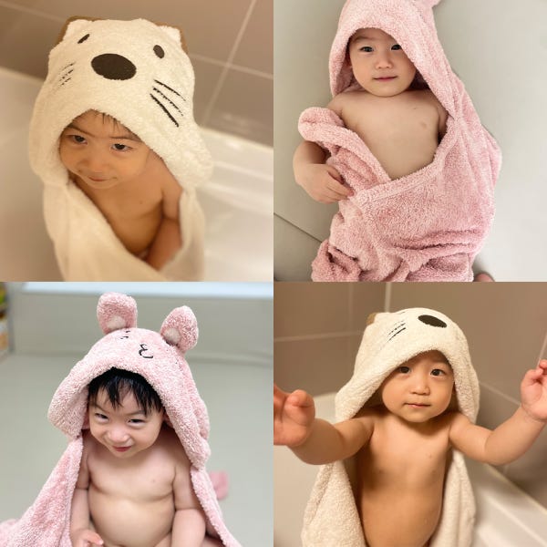 식빵수건 신생아 돌 유아 아기 목욕 타올 수건 바스 후드 비치 아이보리 고양이