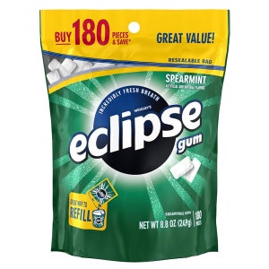 Eclipse 이클립스 껌 스피어민트 180입 1봉 Spearmint Sugarfree Gum, 180 Piece Bag