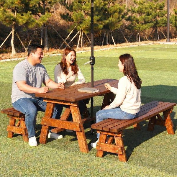 야외테이블 세트 정원 편의점테라스 야외용 파라솔테이블 4인분리형월넛