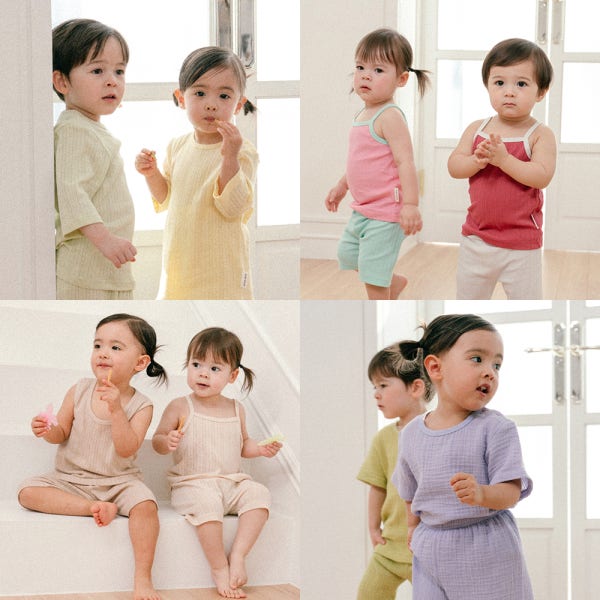 4+1 아기 내복 순면 자가드 신생아 실내복 봄 여름 유아 7부 반팔 상하 나시 내의