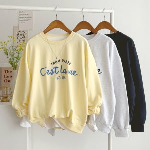 컬러감 예쁜 긴팔티 여성 맨투맨티 콤마 자수 루즈핏 봄 여자 티셔츠