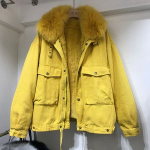 탈부착 루즈핏 데님 여우넥 토끼털 안감 워싱청자켓