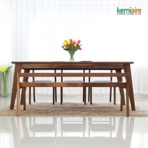 케미에르 클로이드 호두나무원목 벤치형 6인식탁SET KRS-601B