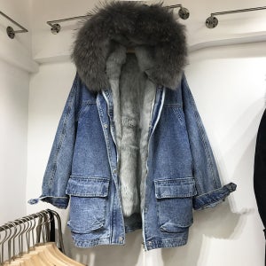 후드재킷 탈부착 데님 여우넥 토끼털 안감 후드 워싱 청자켓