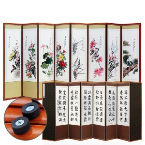 친필 벽당 신 화조 8폭병풍+버팀고무 고정장치 명절 제사용 제사병풍
