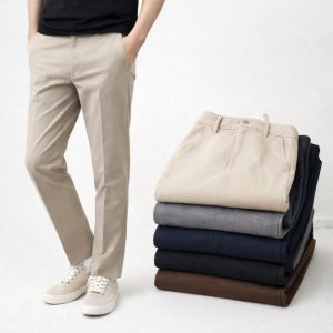 STCO 남자 봄 슬랙스 면바지 치노팬츠 스판 밴딩 슬림핏 스트레이트핏 와이드 출근 데일리