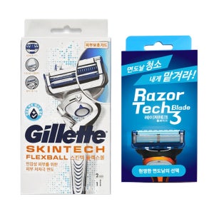 질레트 스킨텍 면도기 면도날 세트 (기1+2입+레이저테크) 면도날클리너