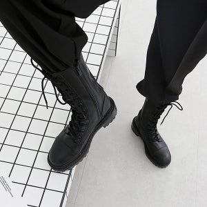 5cm 블랙 가죽 통굽 레이스업 워커