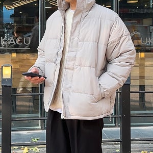 남자숏패딩 오버핏 웰론 하이넥 커플패딩