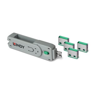 USB 포트 락 LINDY-40451 USB잠금장치 보안블럭 (1키+4블럭) 그린