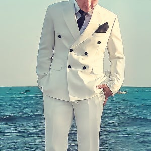 비치팜 남성 정장 세트 웨딩 촬영 스냅룩 더블 화이트 수트