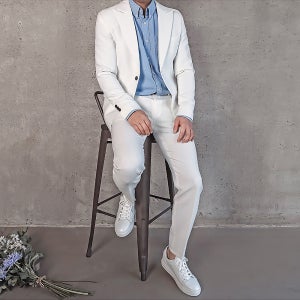 비치팜 남성 정장 세트 화이트 웨딩 싱글 버튼 베이직 수트
