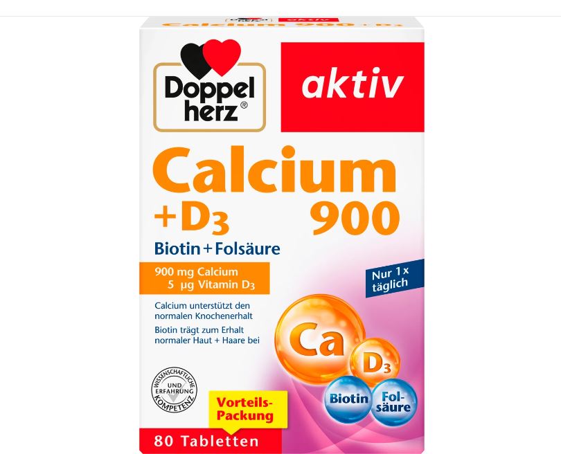 독일 <b>도펠헤르츠</b> 칼슘 900 + D3 80정 / <b>Doppelherz</b> Calcium 900