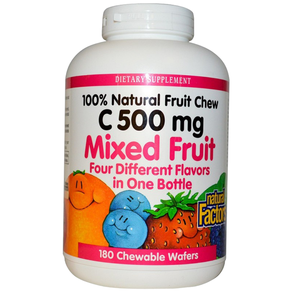 [NATURAL FACTORS] <b>비타민</b>C <b>믹스드 프룻</b> (Vitamin C Mixed Fruit) 500mg 180 <b>츄어블</b>