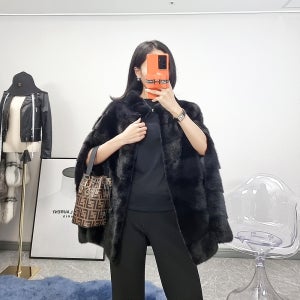 [바나이 자체제작] BANAI 호리젠탈 밍크 모피 앞트임 케이프 코트 자켓 프리미엄