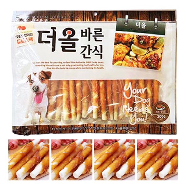 더올바른 강아지간식 치석제거 우유치킨껌 300g 대용량 덴탈 양치 애견간식 오래먹는개껌