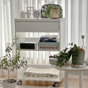 E0자재 이동조리대 주방수납장 400x565x834mm, 2단, 화이트 (RZ9757)