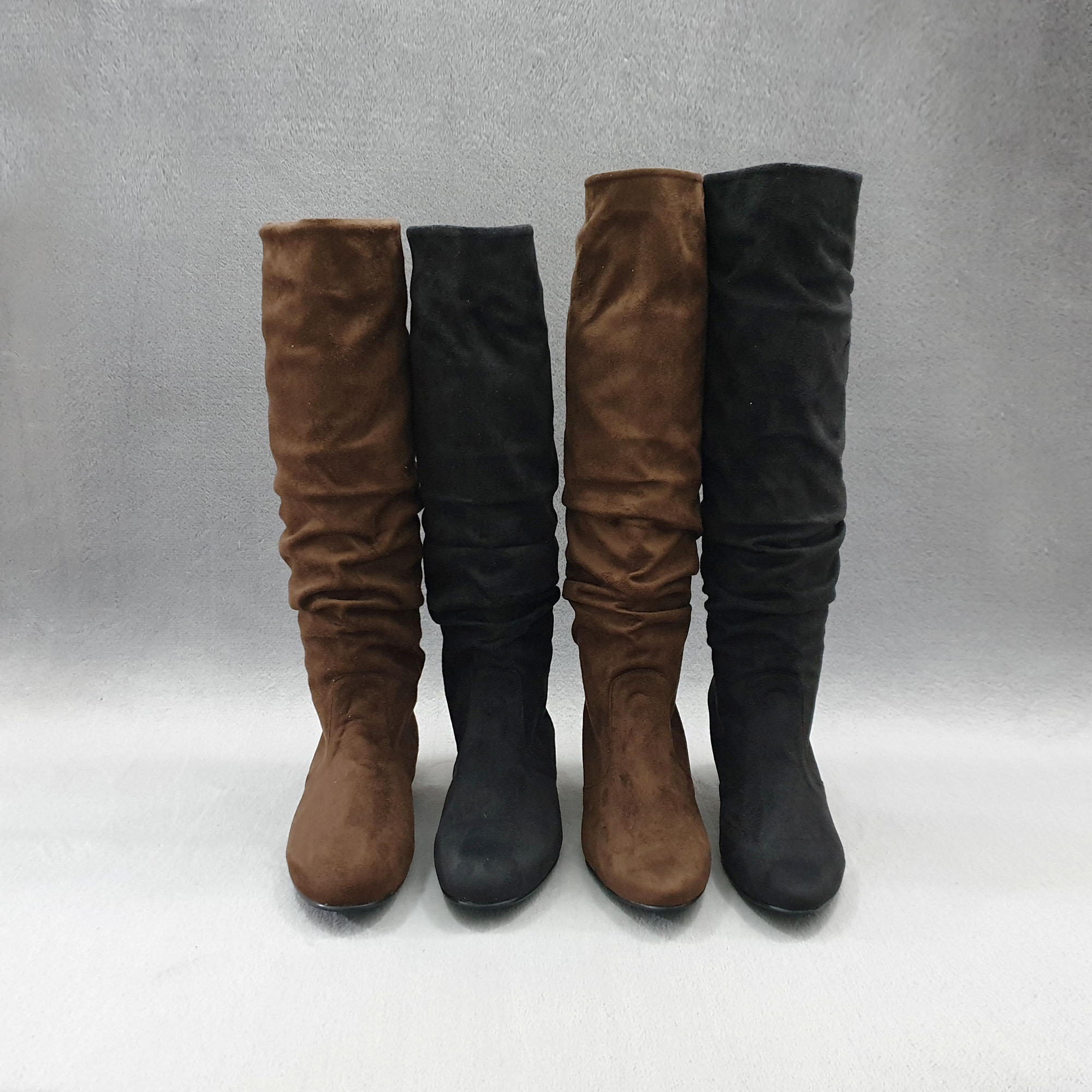 여성 스웨이드 셔링 키높이 빅사이즈 통굽 롱부츠 힐 3cm 6cm 주름