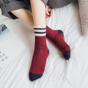여자 보카시 배색 양모 두툼 중목양발