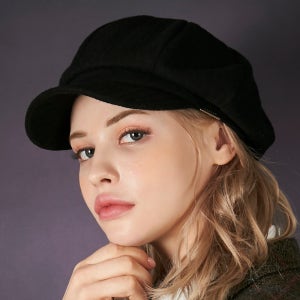 볼드 메탈 팁 울 헤링본 뉴스보이캡 블랙