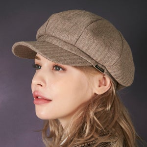 볼드 메탈 팁 울 헤링본 뉴스보이캡 브라운