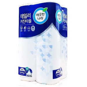 깨끗한 나라 데일리 키친타올 150매 8롤 X 3개 / 2중 파워 엠보싱 천연 펄프