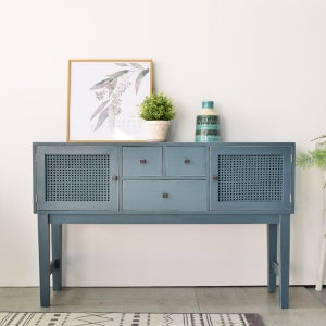 루시아 원목 라탄 화장대 콘솔