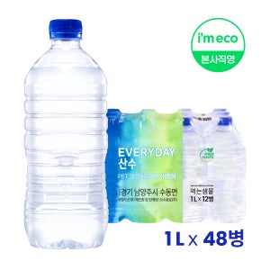 아임에코 에브리데이 산수 생수 무라벨 산수음료 1L, 48개
