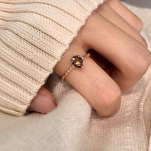 925실버 로즈쿼츠 스모키쿼츠 물방울 수정 원석 반지 2type