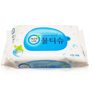 깨끗한나라 페퍼민트 물티슈 리필형 70매 X 32개 / 항균 알로에 6단계 정제수