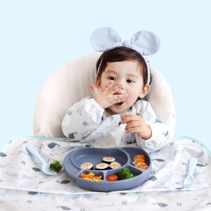 베이비클로 자기주도 턱받이 아기 이유식 가운 식탁일체형 방수 옷 앞치마 나시일반 고래블루