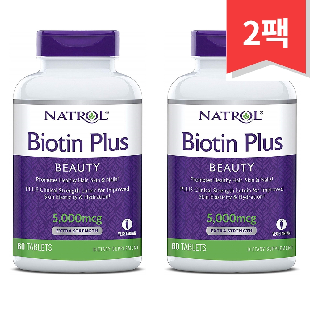 <b>Natrol</b> <b>나트롤</b> 비오틴 <b>루테인</b> 5000mcg 60정 2개 Biotin Plus <b>Lutein</b> Tablets