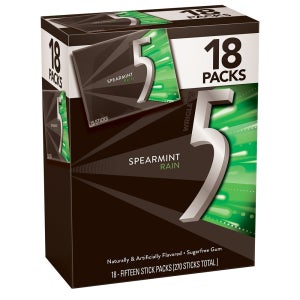 5 Gum 파이브 껌 15개입 18팩(1박스) 스피어민트 레인 슈가프리 츄잉껌 Spearmint Rain Sugarfree Gum