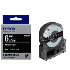 엡손 정품 PX 라벨 테이프 SD6K 검정 라벨 / 백색 문자 6mm x 9m (OK320 OK600P OK730 OK1000P K200 K460 K600 C410)