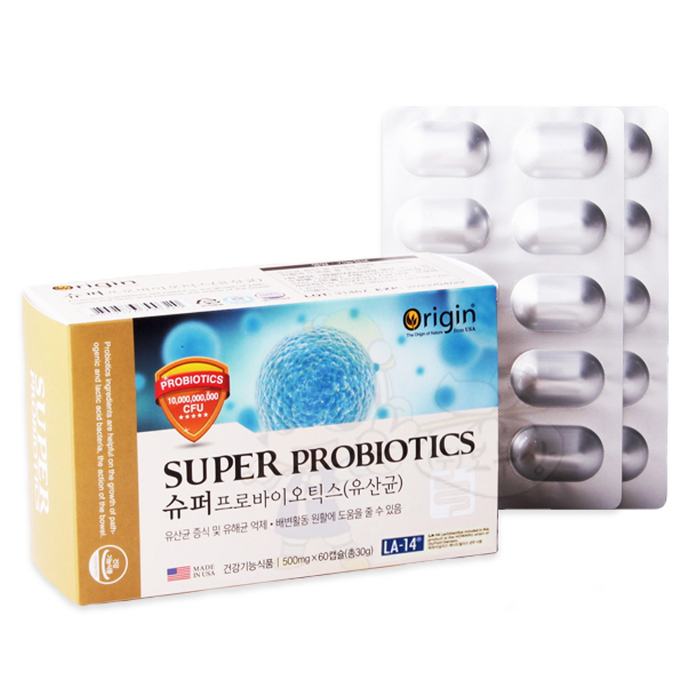 슈퍼프로바이오틱스 프리바이오스틱 100억 CFU 생균보존 식물성 500mg x 60캡슐