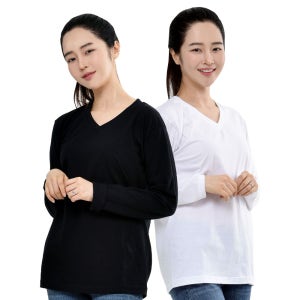 무지 브이넥 긴팔 티셔츠 기본 면티 쭉티 국내산(흰색,회색,그레이)