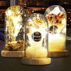 LED 플라워 꽃 프리저브드 부케 유리돔 여자친구선물 인테리어 조명 무드등