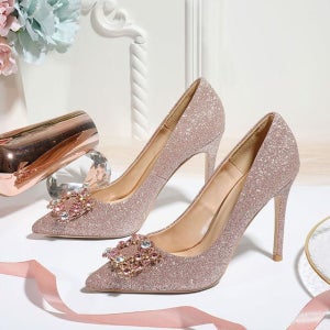 고급 스퀘어 큐빅 글리터 하이힐