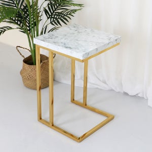 체어센스 르망 대리석화이트 카페 식당 업소용 가정용 사각 사이드 협탁 골드 테이블