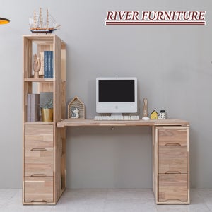 리버퍼니쳐 마쵸 아카시아원목 1인용 3단서랍장책장 1000책상