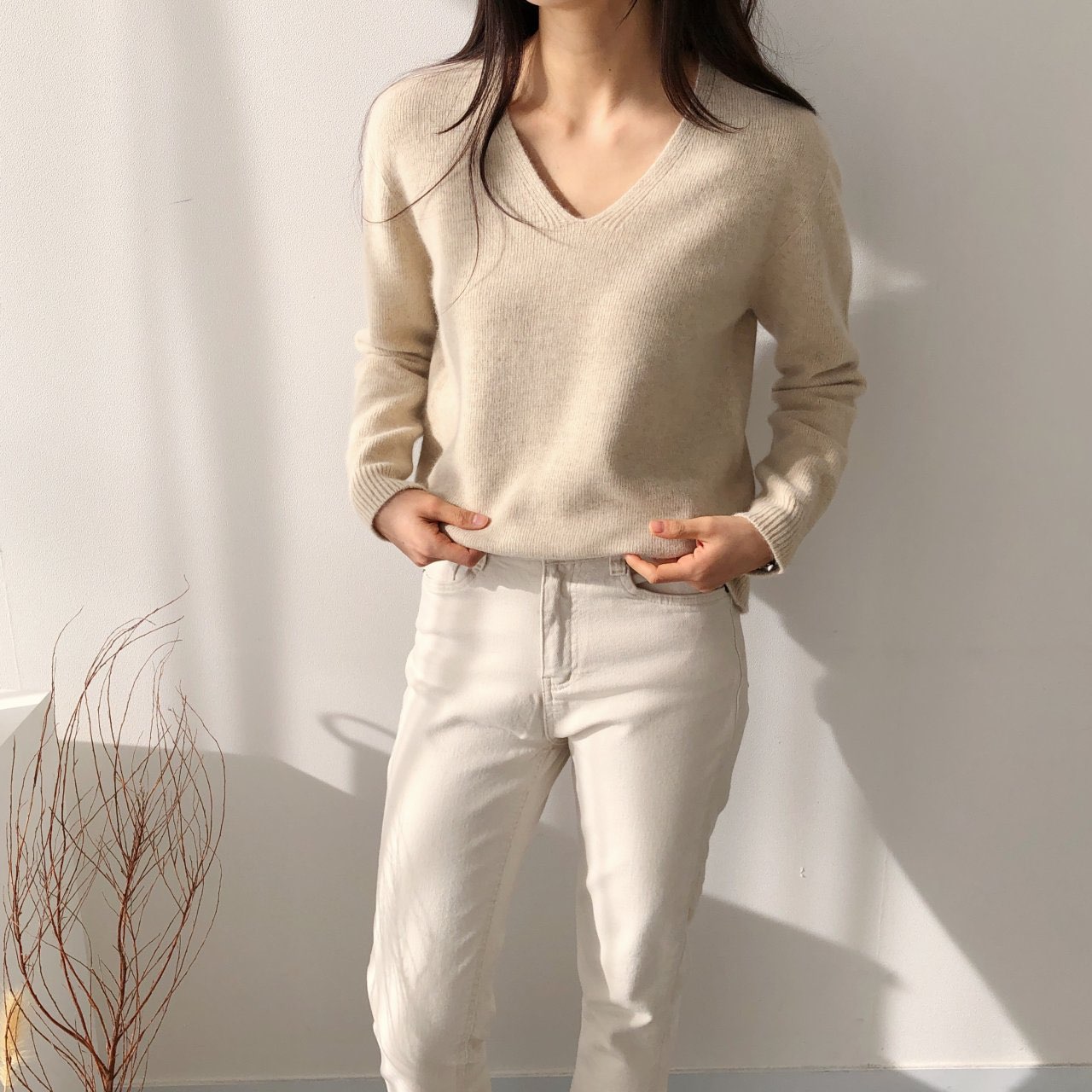 홀가 라쿤 브이넥 니트(7color)