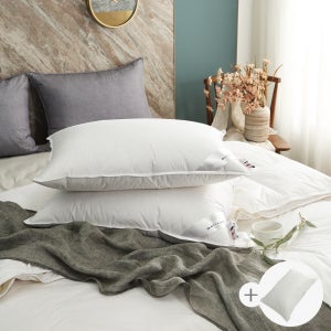 삼중구조 거위털 베개솜 50x70 구스다운 1000g 3중레이어 탄탄베개+방수베개커버1장