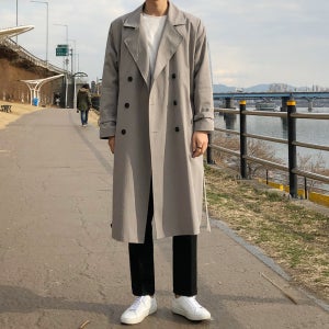 오버핏 코튼 더블 로브 가운 롱 트렌치 코트