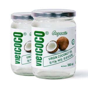 비엣코코 유기농 버진 코코넛오일 500ml 2병 직수입 냉압착 + (증정)미니 공병